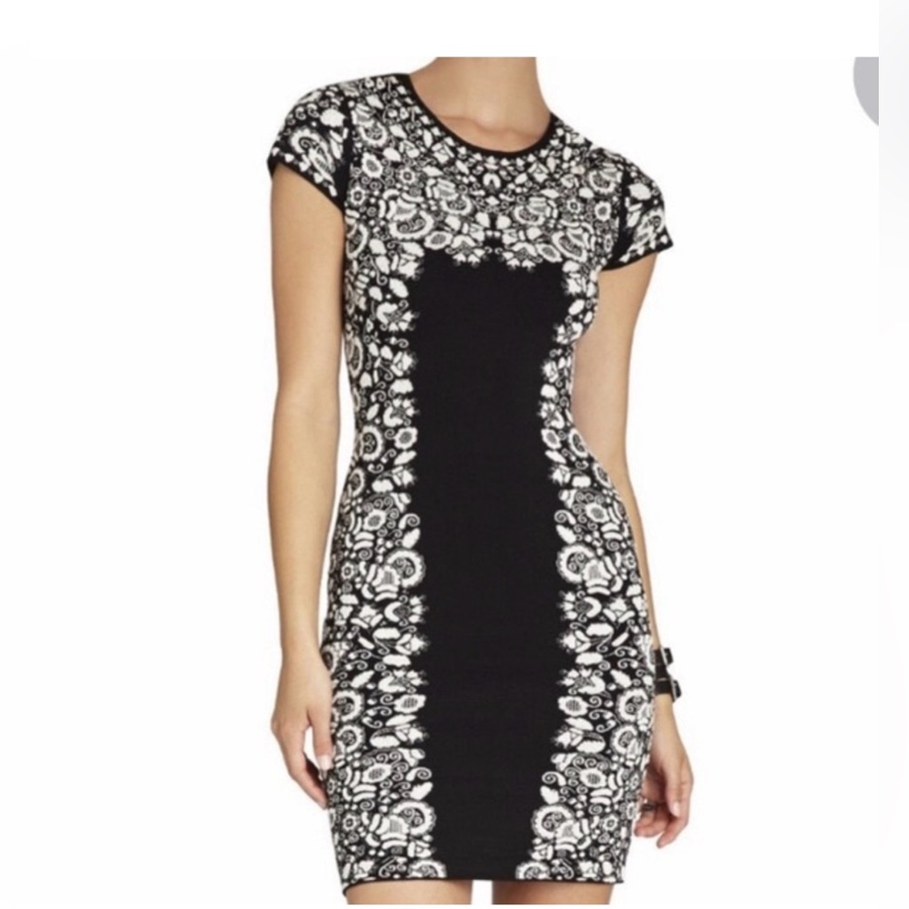 BCBGMaxAzria Black and White Floral Mini Dress